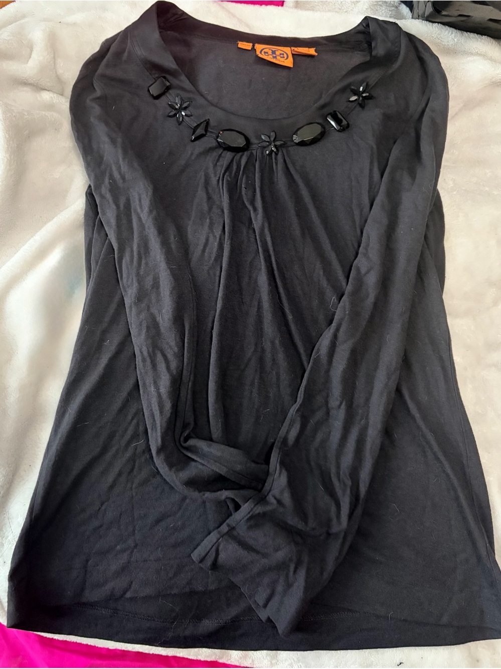 Tory Burch Embellished Black Long-Sleeve Women's Top